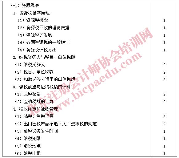 2011年注册会计师专业阶段税法考试大纲